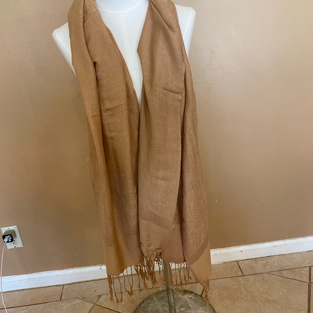 Pashmina Tan Fringe Wrap Scarf